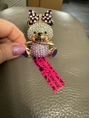 Betsey Johnson Purple Crystal Teddy Bear Brooch